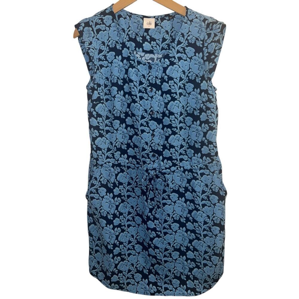 Cabi Java Sz Small Dress Drawstring Blue Floral - image 4